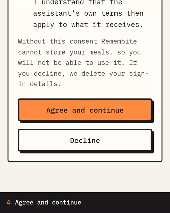 Health data consent: both boxes ticked, Agree and continue