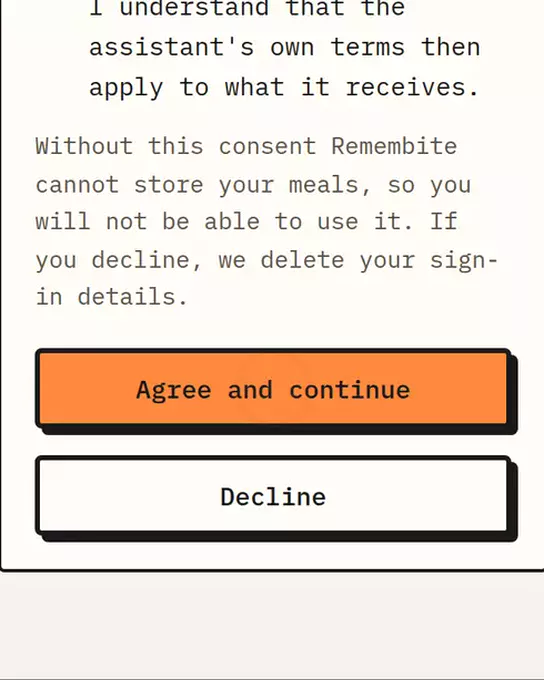 Health data consent: Agree and continue or Decline