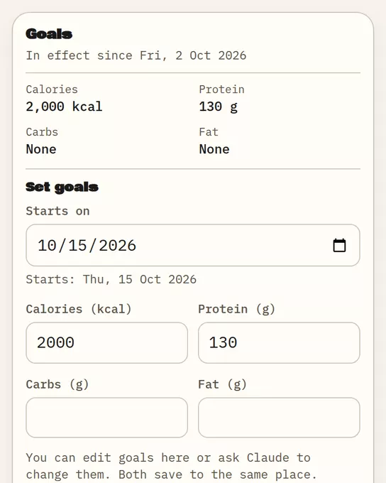 Goals: goals in effect and the Set goals form