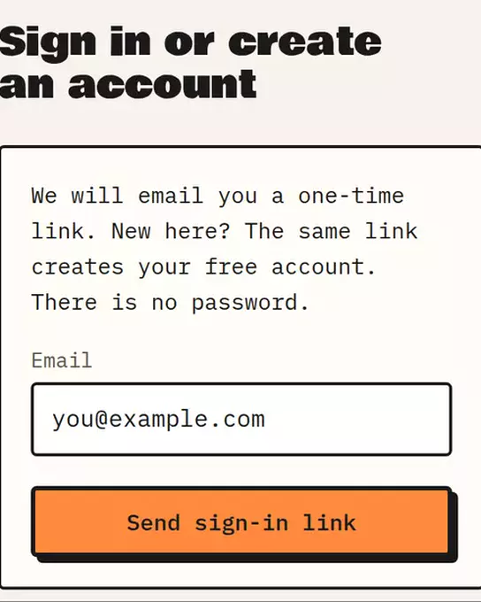 Sign in: email field, then Send sign-in link