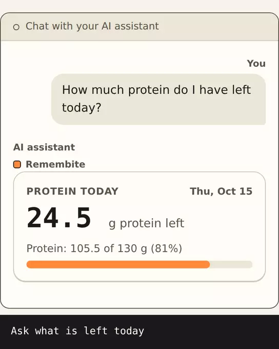 Protein goal 130 g, then 24.5 g protein left today