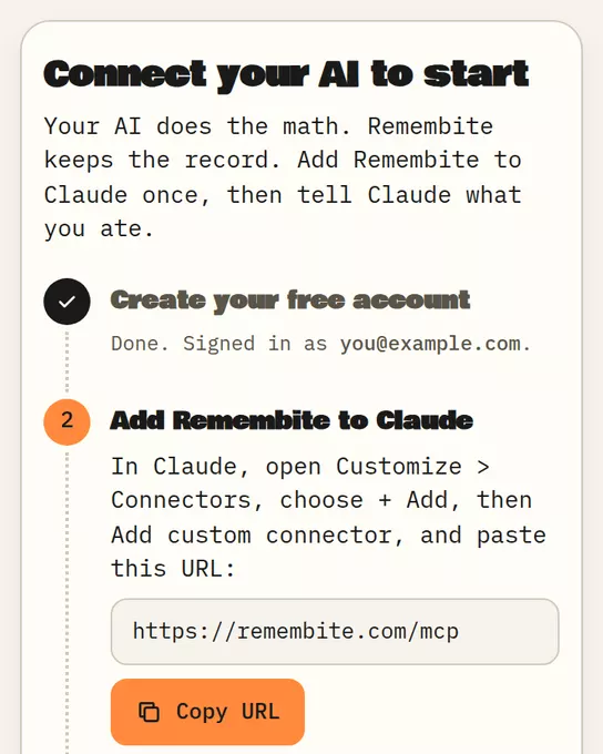 Get started: account done, add Remembite to Claude next