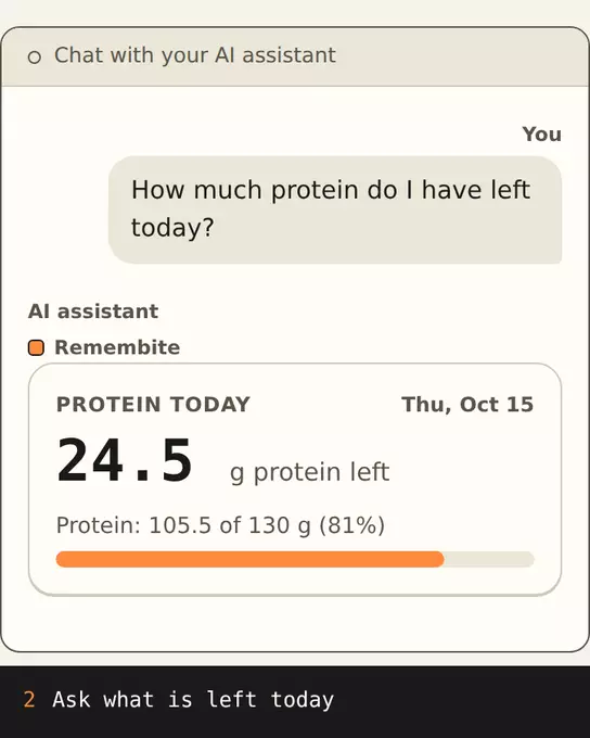 Protein goal 130 g, then 24.5 g protein left today