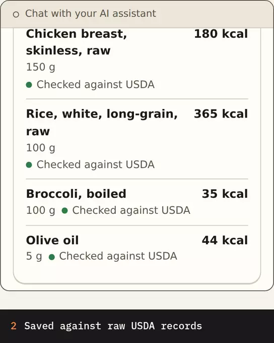 Raw-weight prep container saved at 624 kcal, then repeated